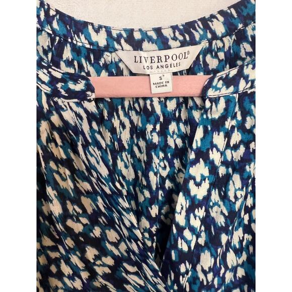 Liverpool Los Angeles Sz SM Maxi Dress with Pockets Blues and White Print Classy - Picture 4 of 5